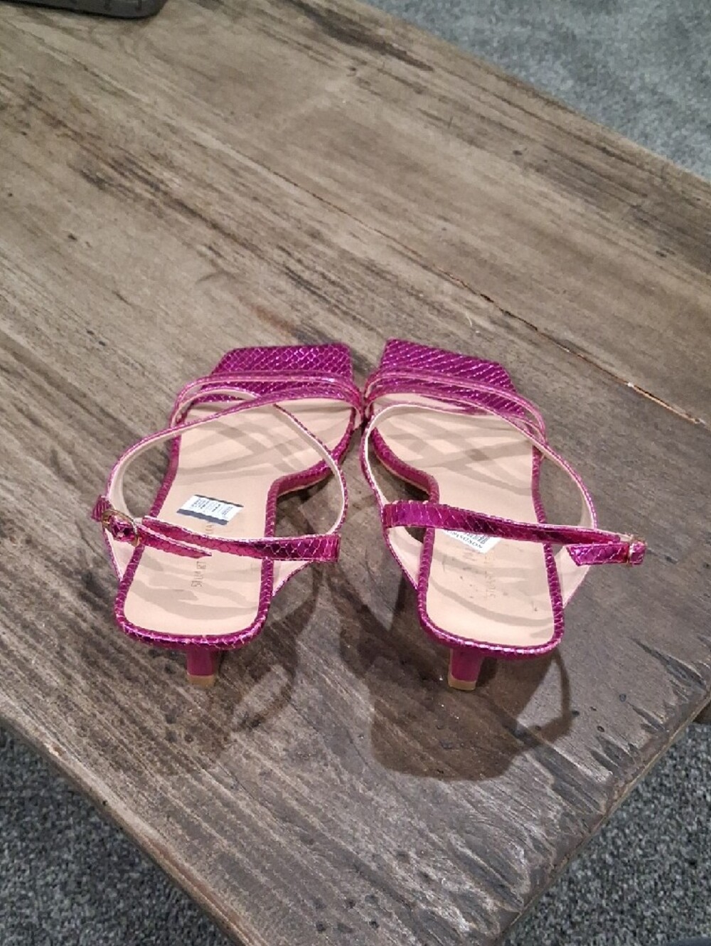 Stuart Weitzman Oasis 50 Fuchsia Snake Effect Leather Sling Back Size 8.5B NWT - Picture 6 of 8